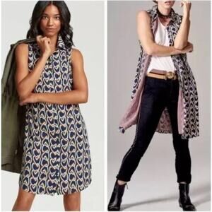 CAbi 5370 Amour Heart Sleeveless Button Down Shirt Dress Navy Blue Womens Medium